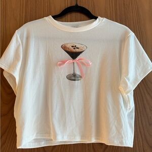 White T-Shirt with Martini Glass Graphic
